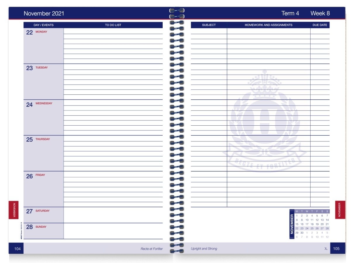 School Diary Calendar Inserts 1